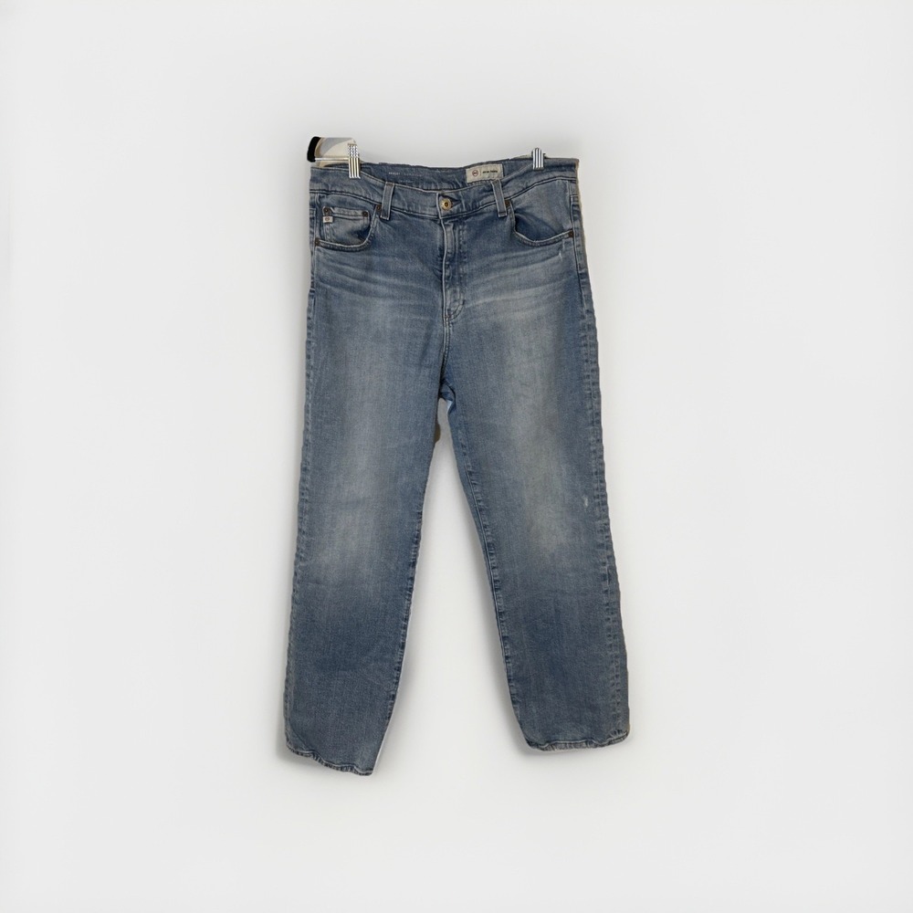 AG Adriano Goldschmied Brinley Straight Leg Crop Jeans 31 Blue Mid Rise Italian